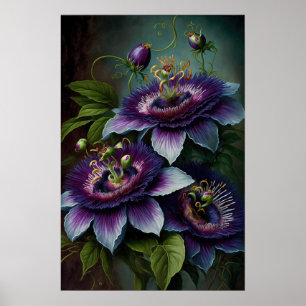 Paarse Passion Flowers Art Print Poster