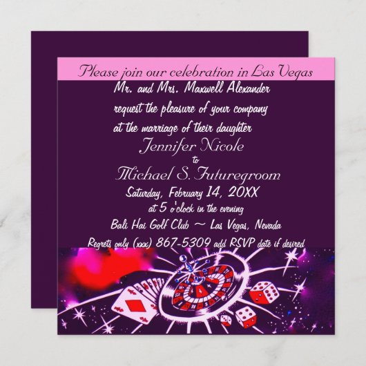 Paarse Passion Vegas Theme Weddenschap Kaart (Voorkant / Achterkant)