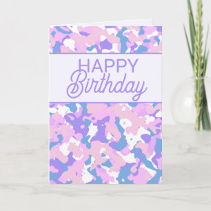 Paarse Pastel Camo Happy Birthday Kaart