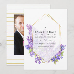 Paarse Pastel en Gouden Geometrische Herbarium Bru Save The Date