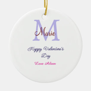 Paarse pastel gelukkige Valentijnsdag roze monogra Keramisch Ornament