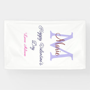 Paarse pastel gelukkige Valentijnsdag roze monogra Spandoek