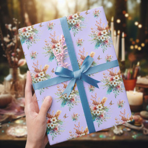 Paarse Pastel Waterverf Bloemenkruis Pasen Cadeaupapier