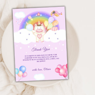Paarse pastelballon eenhoorn regenboog Baby shower Bedankkaart