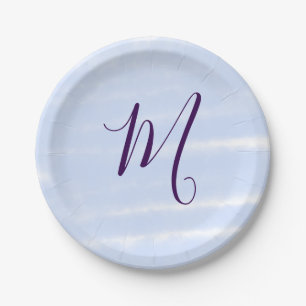 Paarse pastelkleur watercolor monogram naam letter papieren bordje