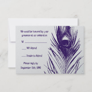 Paarse Pauwveer Huwelijks RSVP Kaartje
