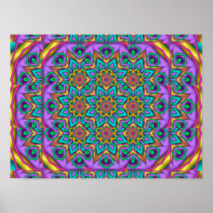 Paarse Pauwvlinder Kaleidoscoop Mandala Fractal Poster