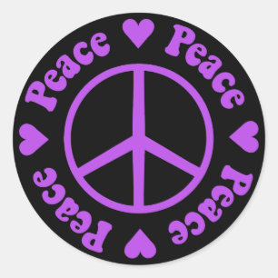Paarse 'Peace & Love Sticker' Ronde Sticker