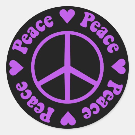 Paarse 'Peace & Love Sticker' Ronde Sticker (Voorkant)