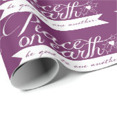 Paarse 'Peace on Earth'-wittekstoppapier Cadeaupapier (Rol Hoek)