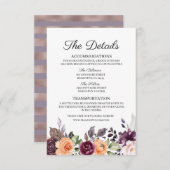 Paarse Peach Floral Weddenschap Enclosure Card Informatiekaartje (Voorkant / Achterkant)