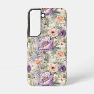 Paarse Peach Flowers Floral  Shabby Chic Samsung Galaxy Hoesje