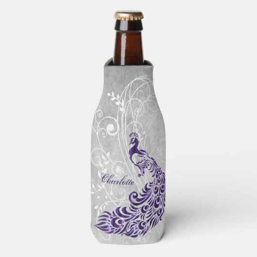 Paarse Peacock - Aangepaste flessenkoeler Flesjeskoeler (Fles Voorkant)