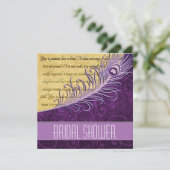 Paarse  Peacock Bridal Shower Invitations Kaart (Staand voorkant)