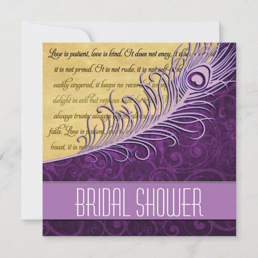 Paarse  Peacock Bridal Shower Invitations Kaart (Voorkant)