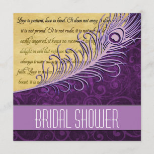 Paarse Peacock Bridal Shower Invitations Kaart