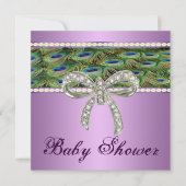 Paarse Peacock Diamond Bow Baby shower Uitnodiging (Voorkant)