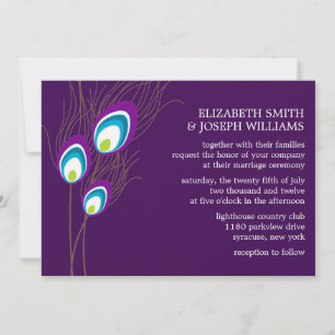 Paarse Peacock Feathers Wedding Kaart