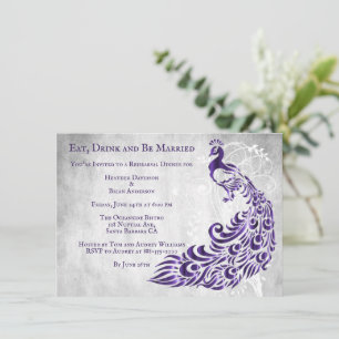 Paarse Peacock Leaf Vine Rehearsal Dinner Invite Kaart