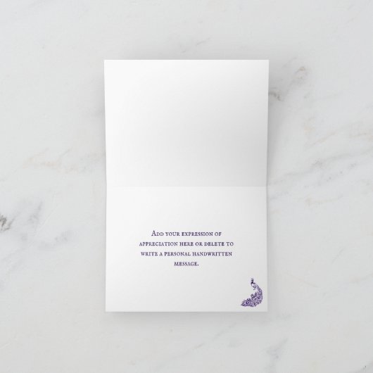 Paarse Peacock Leaf Vine Weddenschap Bedankt kaart (Binnen)