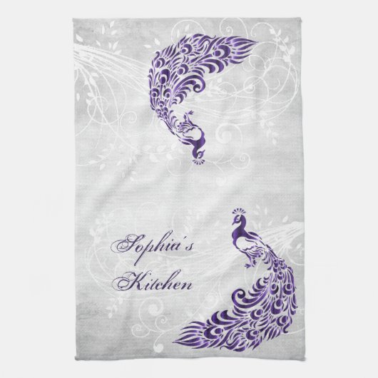 Paarse Peacock - Persoonlijke keukenhanddoeken (Verticaal)