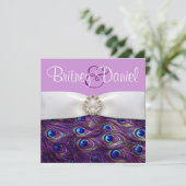 Paarse Peacock Wedding Invitations Kaart (Staand voorkant)