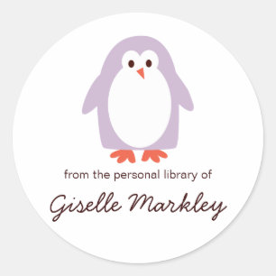 Paarse Penguin Boekplaten Ronde Sticker