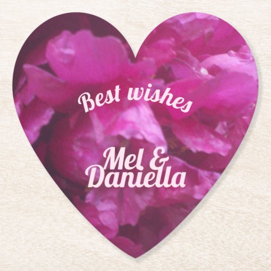 Paarse peony bruiloft valentijn hart kartonnen onderzetters (Voorkant)