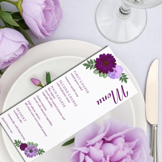 Paarse Peony Floral Wedding Menu