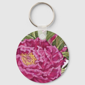 Paarse Peony Flowers Garden Painting Sleutelhanger