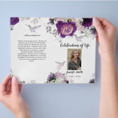 Paarse Peony Hummingbird Funeral Programme Flyer (Hand)