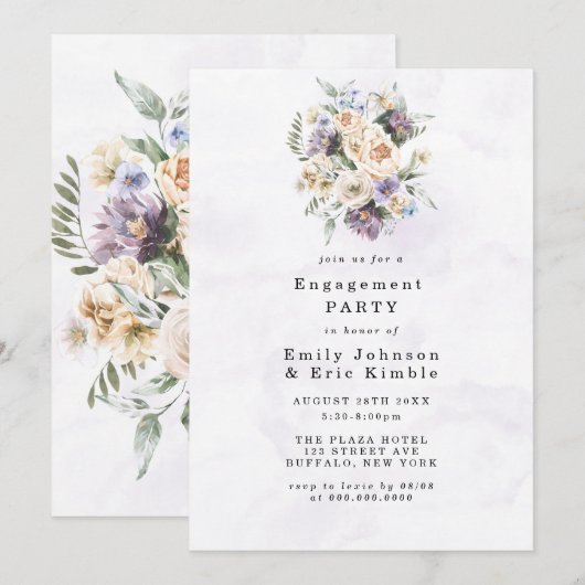 Paarse Peony Wildflower Rustic Engagement Party Kaart (Voorkant / Achterkant)