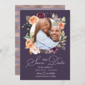 Paarse perforatie Herfst bespaart de datum bruilof Kaart (Voorkant / Achterkant)