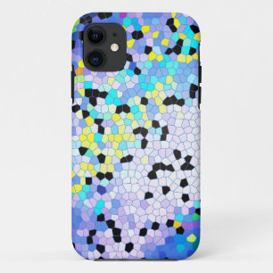 Paarse Periwinkle Blauwe & Zwarte Mozaïek Patroon iPhone 11 Hoesje