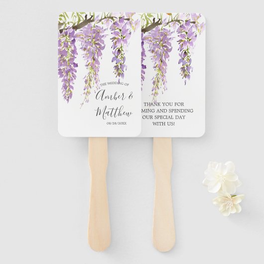 Paarse Periwinkle Wisteria Vine Wedding Handwaaier (Voorkant en achterkant)