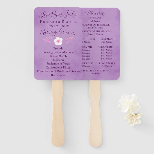 Paarse Perkament witte bloemen Handwaaier (Voorkant en achterkant)