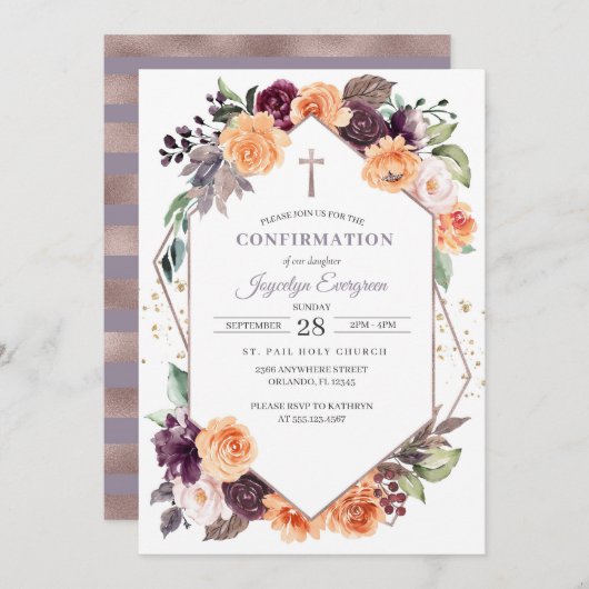 Paarse Perzik Bloemen Herfst Bevestigingsuitnodigi Kaart