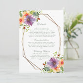 Paarse Perzik Bloemen QR Code Modern Huwelijksdeta Kaart (Staand voorkant)
