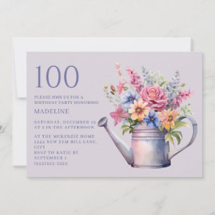 Paarse Perzik Bloemen Waterkan 100e Verjaardag Kaart