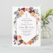 Paarse Perzik Bloemrijke Herfst Doop Uitnodiging (Staand voorkant)