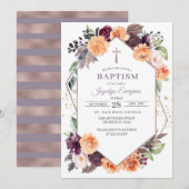 Paarse Perzik Bloemrijke Herfst Doop Uitnodiging (Voorkant / Achterkant)