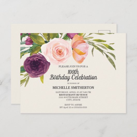 Paarse Perzische Perzische Ivory 100e verjaardag Briefkaart (Voorkant / Achterkant)