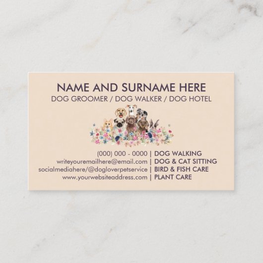 Paarse Pet Sitter-honden Visitekaartje (Achterkant)