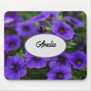 Paarse Petunia-bloemen met naam Muismat