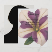 Paarse petunia rouwkaart bedankkaart met foto