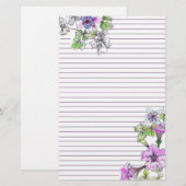 Paarse Petunia Waterverf Bloemen Lila gevoerd Briefpapier (Voorkant / Achterkant)
