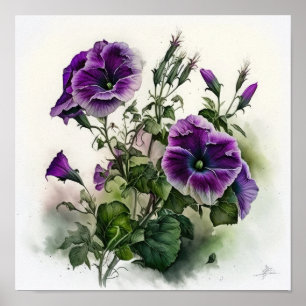 Paarse Petunia's Bloem Kunstprint Poster