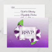 Paarse Petunia's Bloemen Bruiloft RSVP & Menu Kaart (Voorkant / Achterkant)