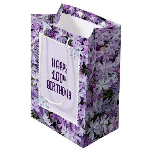 Paarse Phlox voor 100ste verjaardag Medium Cadeauzakje (Voorkant Gekanteld)