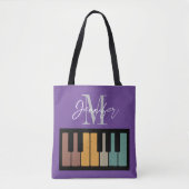 Paarse Piano Monogram Naam Gepersonaliseerd Draagtas (Voorkant)
